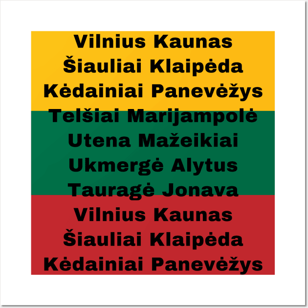 Lithuania Flag Colors with Cities Wall Art by aybe7elf